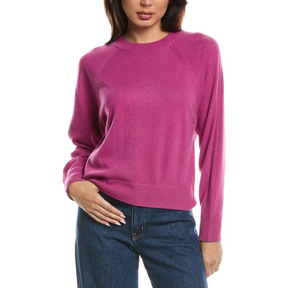 Forte Cashmere Womens Rib Trim 100% Cashmere Sweatshirt, Pink